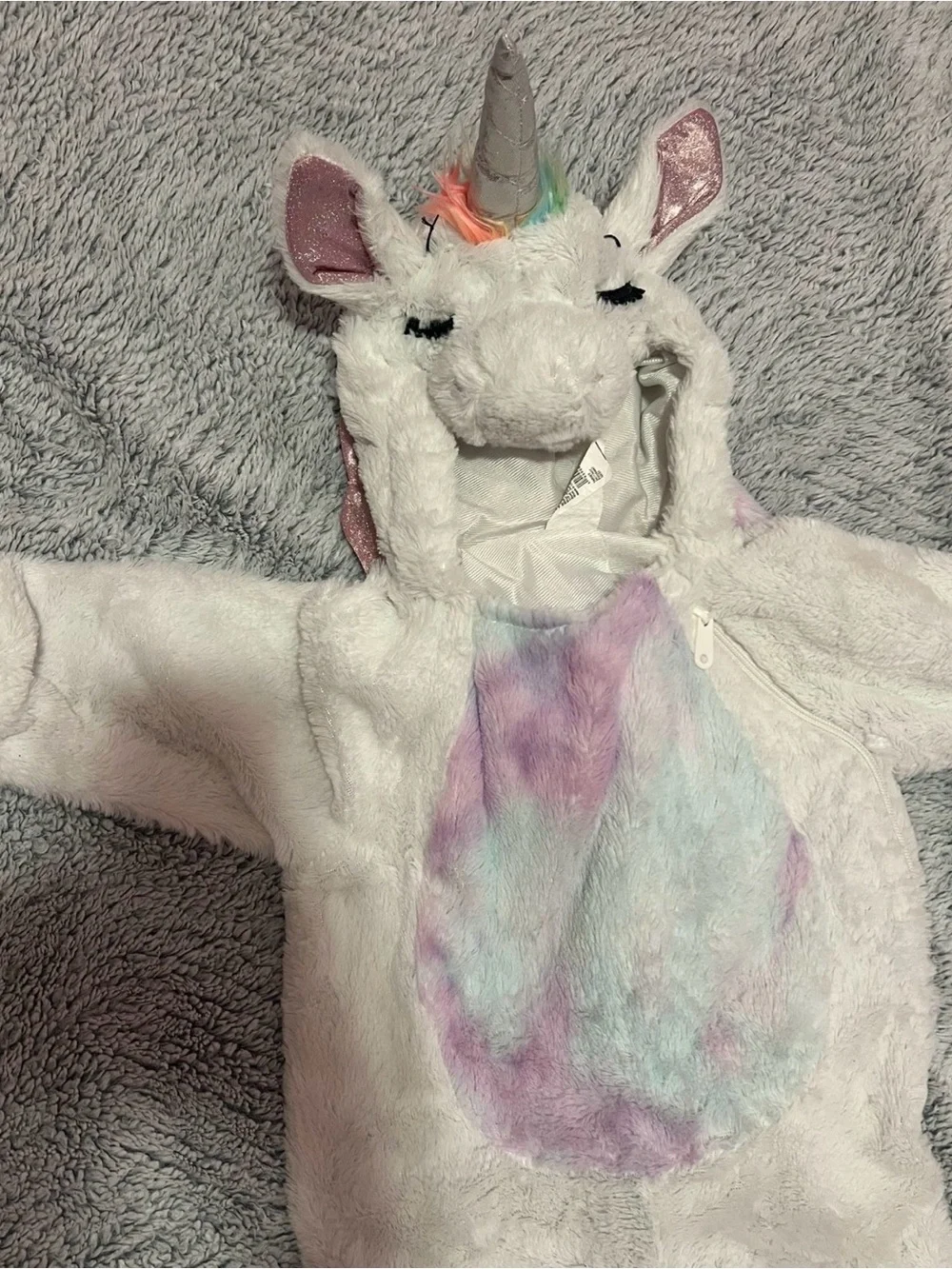 Spirit White Unicorn Costume with Pink Shimmer Wings and Rainbow Mane